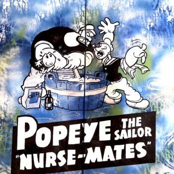 Schilderij getiteld "Popeye and Bluto" door Christian Berger, Origineel Kunstwerk, Acryl Gemonteerd op Frame voor houten bra…
