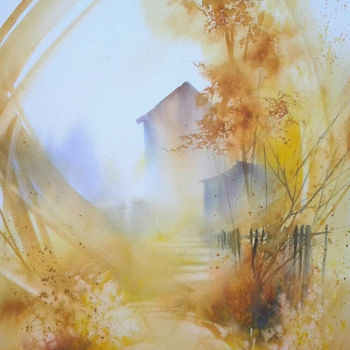 Pintura intitulada "Paysage aquarelle 36" por Christian Bessede, Obras de arte originais, Aquarela