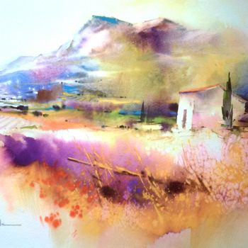 Painting titled "Paysage aquarelle p…" by Christian Bessede, Original Artwork, Watercolor