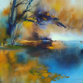 Painting titled "Paysage aquarelle52" by Christian Bessede, Original Artwork, Watercolor