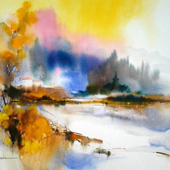 Peinture intitulée "Paysage aquarelle m…" par Christian Bessede, Œuvre d'art originale, Aquarelle