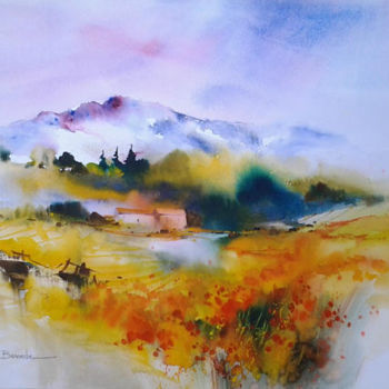 Painting titled "paysage aquarelle" by Christian Bessede, Original Artwork