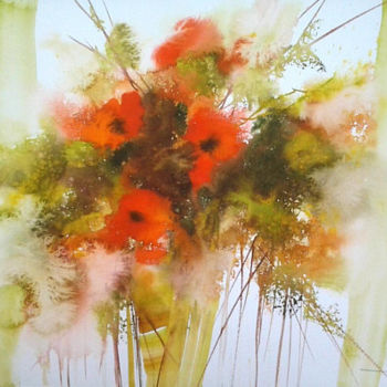 Schilderij getiteld "Bouquet 12" door Christian Bessede, Origineel Kunstwerk, Aquarel