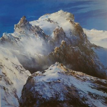 Painting titled "majestueuse montagne" by Christian Bessede, Original Artwork, Oil