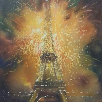 Painting titled "Feux d'artifice tou…" by Christian Bessede, Original Artwork, Watercolor