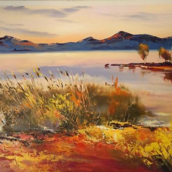Painting titled "Coucher de soleil s…" by Christian Bessede, Original Artwork, Oil