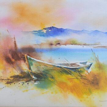 Peinture intitulée "La barque de Gruiss…" par Christian Bessede, Œuvre d'art originale, Aquarelle