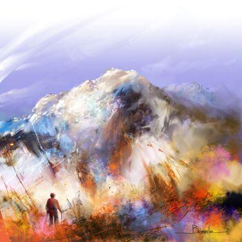 Arte digital titulada "Paysage montagne en…" por Christian Bessede, Obra de arte original, Pintura Digital
