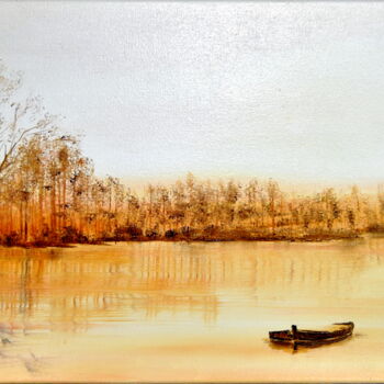 Pintura titulada "la barque coulée" por Christian Biard, Obra de arte original, Oleo Montado en Bastidor de camilla de madera