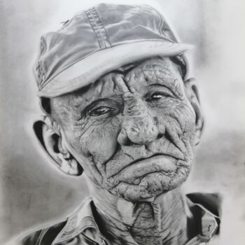 Drawing titled "Homme à casquette" by Christian Bouard, Original Artwork, Graphite