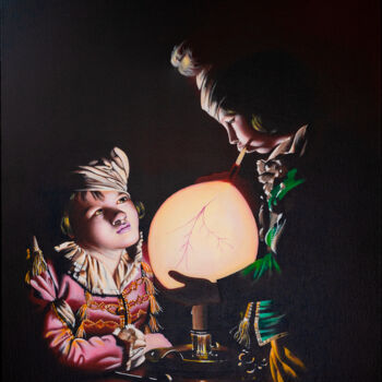 Painting titled "Two boys with a bla…" by Christian Bouard, Original Artwork, Acrylic