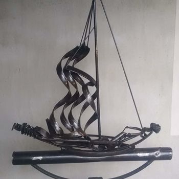 Sculpture titled "voilier" by Christian Canivenc, Original Artwork, Metals