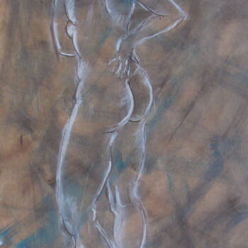 Tekening getiteld "Femme de dos nue" door Christian Choquet, Origineel Kunstwerk, Conté