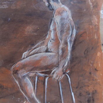 Drawing titled "Homme assis sur tab…" by Christian Choquet, Original Artwork, Acrylic