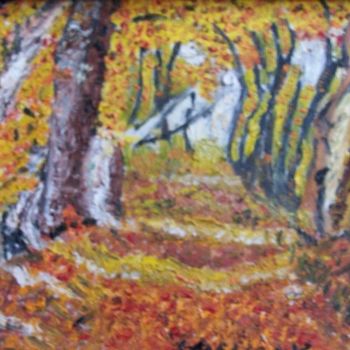 Painting titled "sous bois auitomne" by Christian Deligny, Original Artwork, Oil