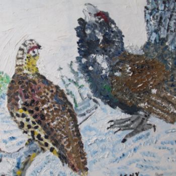 Peinture intitulée "tetra et- sa poule" par Christian Deligny, Œuvre d'art originale, Huile