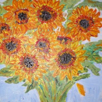 Painting titled "mes tournesols" by Christian Deligny, Original Artwork, Oil