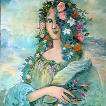 Peinture intitulée "Joconde en fleurs" par Christian Eprinchard, Œuvre d'art originale, Huile