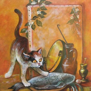 Peinture intitulée "Le chat r'din extra…" par Christian Eprinchard, Œuvre d'art originale, Huile