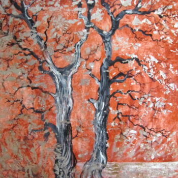 Painting titled "Les arbres aux feui…" by Christian Eprinchard, Original Artwork, Oil