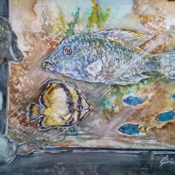 Schilderij getiteld "Aquarium de la Port…" door Christian Eprinchard, Origineel Kunstwerk, Aquarel