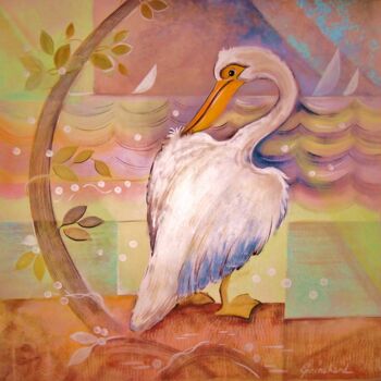 Painting titled "pelican   blanc" by Christian Eprinchard, Original Artwork, Acrylic