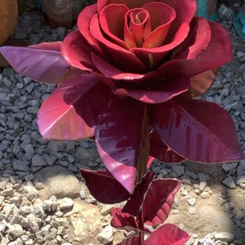 Sculpture intitulée "Flor Rojos Magenta" par Christian Figueroa, Œuvre d'art originale, Aérographe