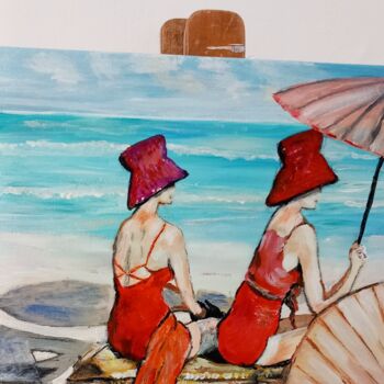 Painting titled "Deux femmes a l'omb…" by Christian Garnier, Original Artwork, Acrylic Mounted on Wood Stretcher frame