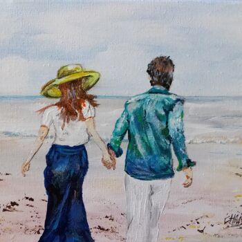 Painting titled "Couple a L' Ocean" by Christian Garnier, Original Artwork, Acrylic Mounted on Wood Stretcher frame
