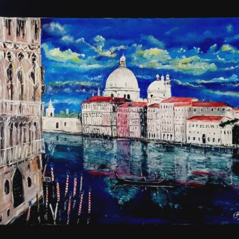 Painting titled "VENISE GRAND CANAL" by Christian Garnier, Original Artwork, Acrylic Mounted on Wood Stretcher frame
