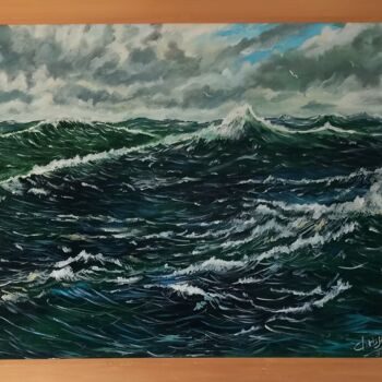 Painting titled "OCEAN ATLANTIQUE SU…" by Christian Garnier, Original Artwork, Acrylic Mounted on Wood Stretcher frame