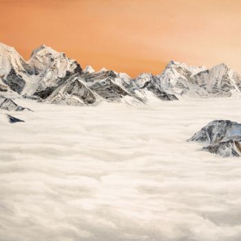 Painting titled "The Himalayas risin…" by Christian Girault, Original Artwork, Oil Mounted on Wood Stretcher frame