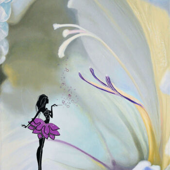 Painting titled "The floral fairy (s…" by Christian Girault, Original Artwork, Oil Mounted on Wood Stretcher frame