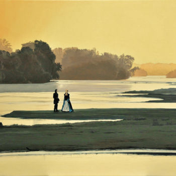 Painting titled "Loire" by Christian Girault, Original Artwork, Oil Mounted on Wood Stretcher frame