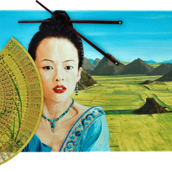 Peinture intitulée "Fan of Ziyi" par Christian Girault, Œuvre d'art originale, Huile Monté sur Châssis en bois