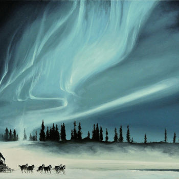 Pittura intitolato "Husky dawn (Save th…" da Christian Girault, Opera d'arte originale, Olio Montato su Telaio per barella i…