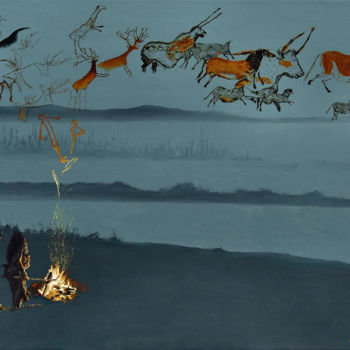 Peinture intitulée "Paleolithic" par Christian Girault, Œuvre d'art originale, Huile Monté sur Châssis en bois