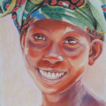 Drawing titled "Le sourrire" by Christian Grosse, Original Artwork, Pastel Mounted on Stone