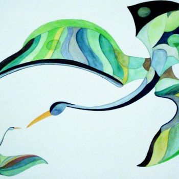 Painting titled "Couple d'oiseaux 2" by Christian Hunziker, Original Artwork, Watercolor