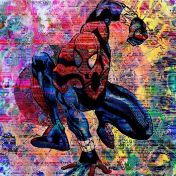 Digital Arts titled "Spiderman" by Christian Lange, Original Artwork, Digital Painting Mounted on Aluminium