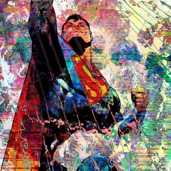 Digital Arts titled "Superman" by Christian Lange, Original Artwork, Digital Painting Mounted on Aluminium