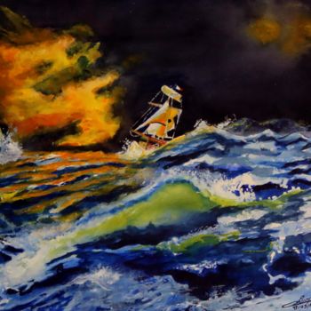 Pintura titulada "tempete.jpg" por Christian Leroy Napoli, Obra de arte original, Acuarela