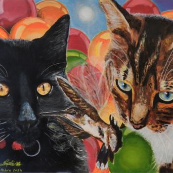 Ζωγραφική με τίτλο "les-chats.jpg" από Christian Leroy Napoli, Αυθεντικά έργα τέχνης, Ακρυλικό