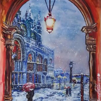 Pittura intitolato "tombe-la-neige.jpg" da Christian Leroy Napoli, Opera d'arte originale, Acquarello