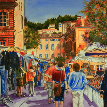 Painting titled "marche-d-apt.jpg" by Christian Leroy Napoli, Original Artwork, Watercolor