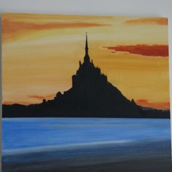 Painting titled "Le mont Saint Michel" by Christian Lopez (Chrislo), Original Artwork, Oil Mounted on Wood Stretcher frame