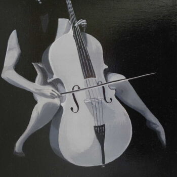 Painting titled "Le violoncelle" by Christian Lopez, Original Artwork, Oil