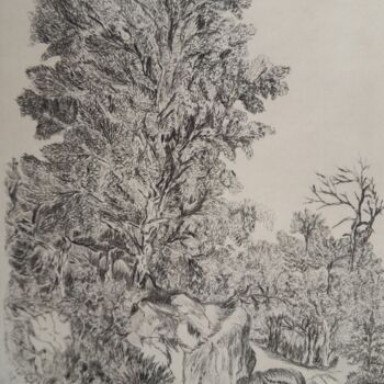 Printmaking titled "L'arbre" by Christian Nouyrigat, Original Artwork, Engraving