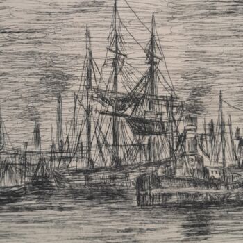 Prenten & gravures getiteld "Port de Londres" door Christian Nouyrigat, Origineel Kunstwerk, Gravure