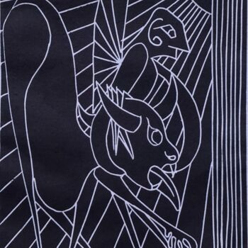 Gravures & estampes intitulée "Icare et le minotau…" par Christian Nouyrigat, Œuvre d'art originale, Linogravures